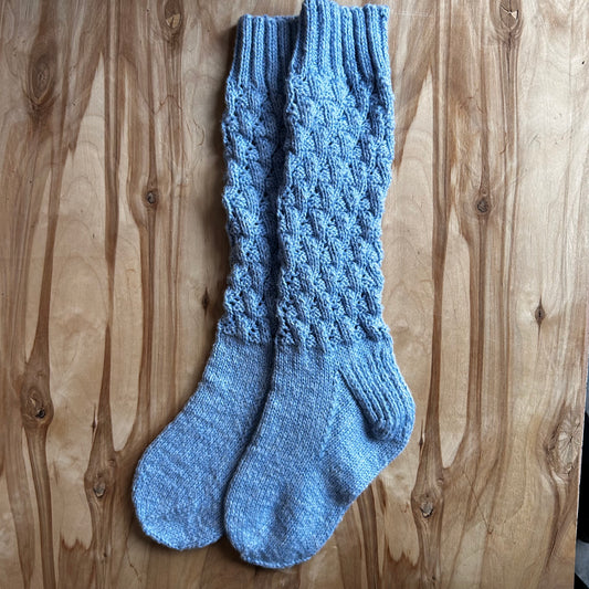 Gaiši zilas melanža dzijas vilnas zeķes ar rakstainu valnīti 37,5.-39,5.izm. (VEPA 152)