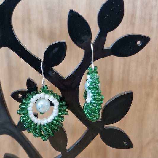 Green white pearl earrings (DAMI 16)