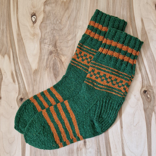 Warm socks size 40-42. green with orange stripes (MARE 14)
