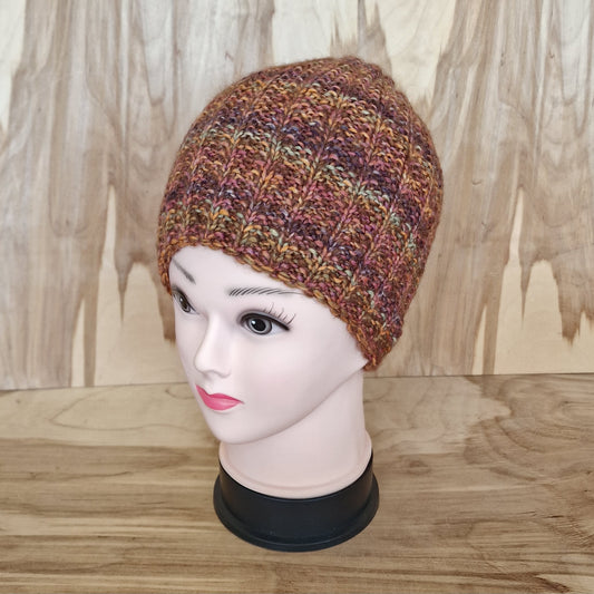 Hand-knitted unisex hat in shades of brown (MY 10)