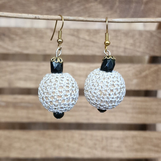 Golden gray crochet earrings - balls mp (ALMA 92)
