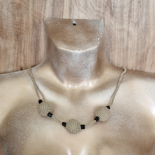 Crocheted light brown linen necklace (ALMA 120)
