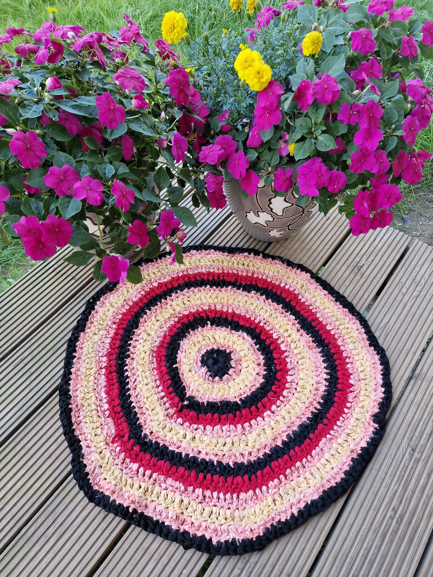 Rag rug/carpet - pink / yellow (ALMA 123)