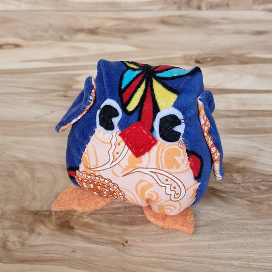 Hand-sewn toy - blue owl with orange belly (VIER/EVOS 14)