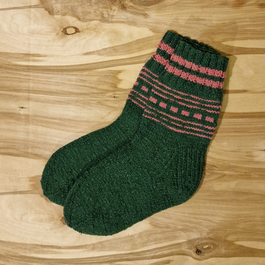Warm socks size 40-42. green with pink stripes on the stem (MARE 22)