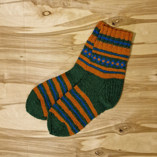 Warm socks size 41-43. green with orange and blue stripes (MARE 23)