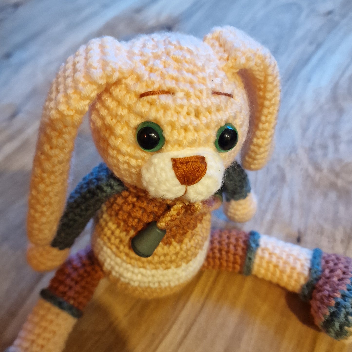 Crocheted toy bunny in pastel colors (AIPU 40)