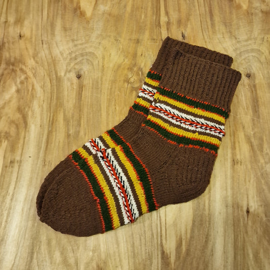 Warm socks size 40-42. brown with stripes of different colors (MALI 13)