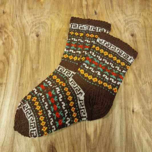 Warm socks size 41-43. brown with flowers (MALI 15)
