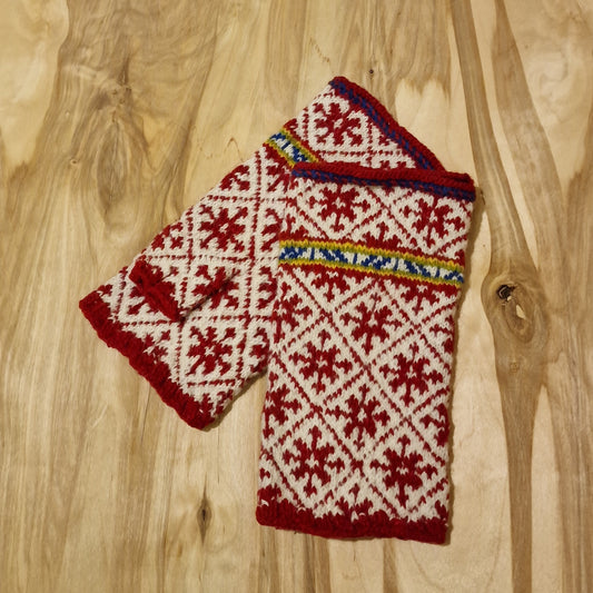 Knitted half gloves with dark red flake pattern (AIDZ 23)