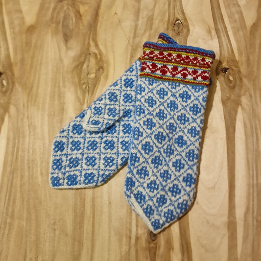 Woolen mittens with light blue patterns in diamonds (AIDZ 25)