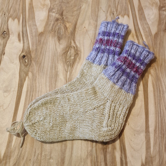 Sand colored warm socks size 39-41 with purple top part (ALMA 145)