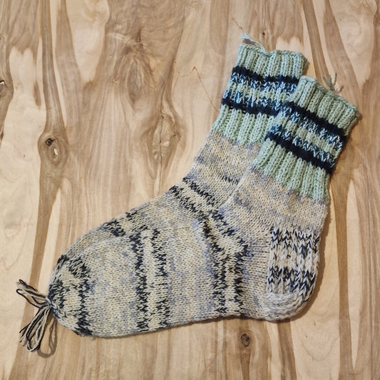 Blue gray warm socks size 45-47 with greenish top part (ALMA 151)