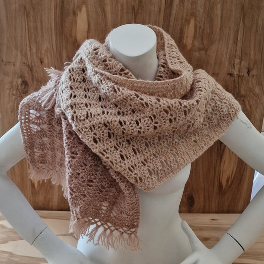 Crocheted brown angora wool decorative scarf (LIĒR 19)