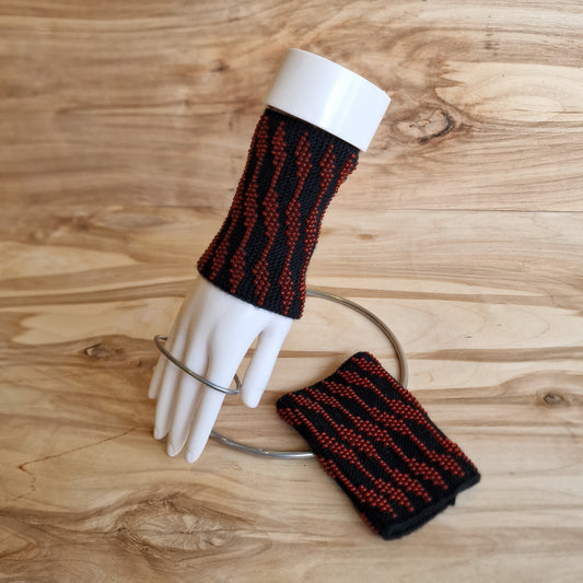 Black cuffs/pulse warmers with red beads (ANST 36)