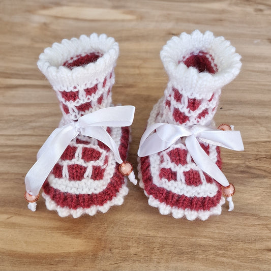 Pink knitted baby booties / foot 12 cm (RANI 35)