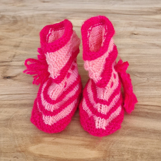 Pink knitted baby booties / foot 12 cm (RANI 35)