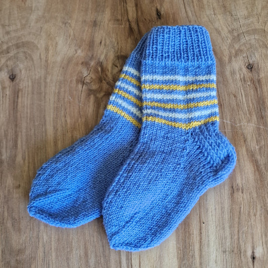 Handwoven children's warm socks size 27-29. in blue (INKU 32)