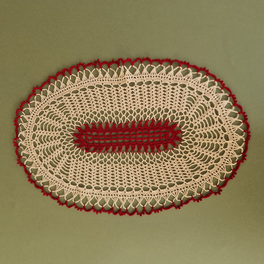 
Crocheted round tablecloth white / gray L (LIĒR 21)