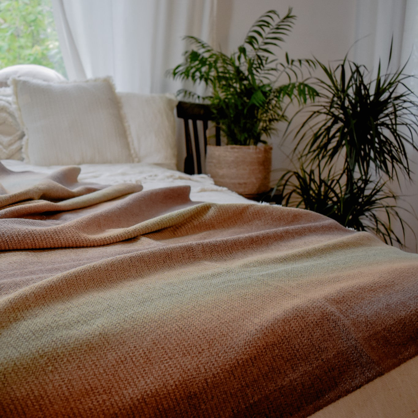 Handwoven brown/moss wool blanket / plaid (BATE 3)