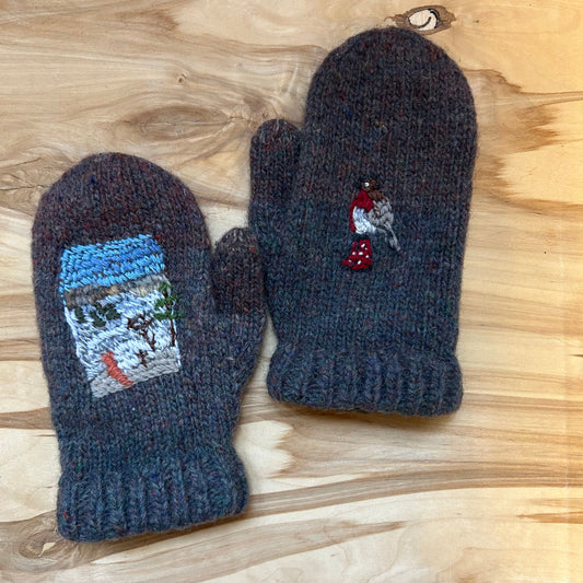 Brūni  violeti adīti dūraiņi ar izšūtu zīmējumu (RUTO 6)