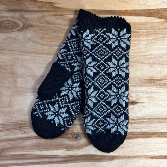 Adīti dubultie dūraiņi melnā krāsā ar pelēkiem auseklīšu rakstiem (ZIBO 2)