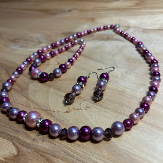 Pērļotu rotu komplekts rozā un lillā krāsā (ZAMI 57)