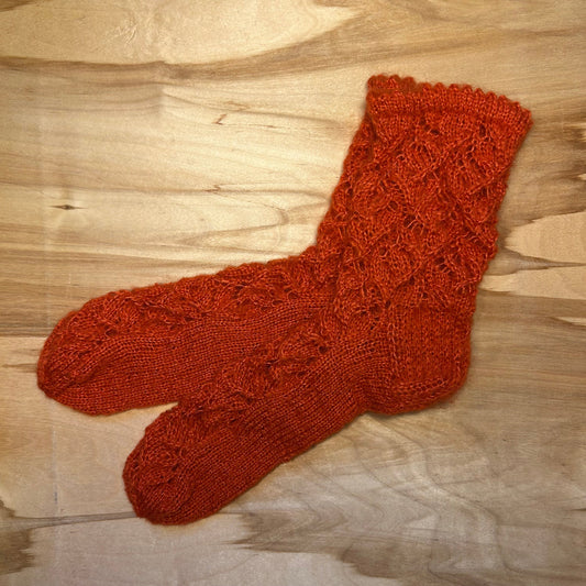 Oranžas krāsas mežģīņu adījuma siltās zeķes 36.-38. izm. (SITĒ 40)