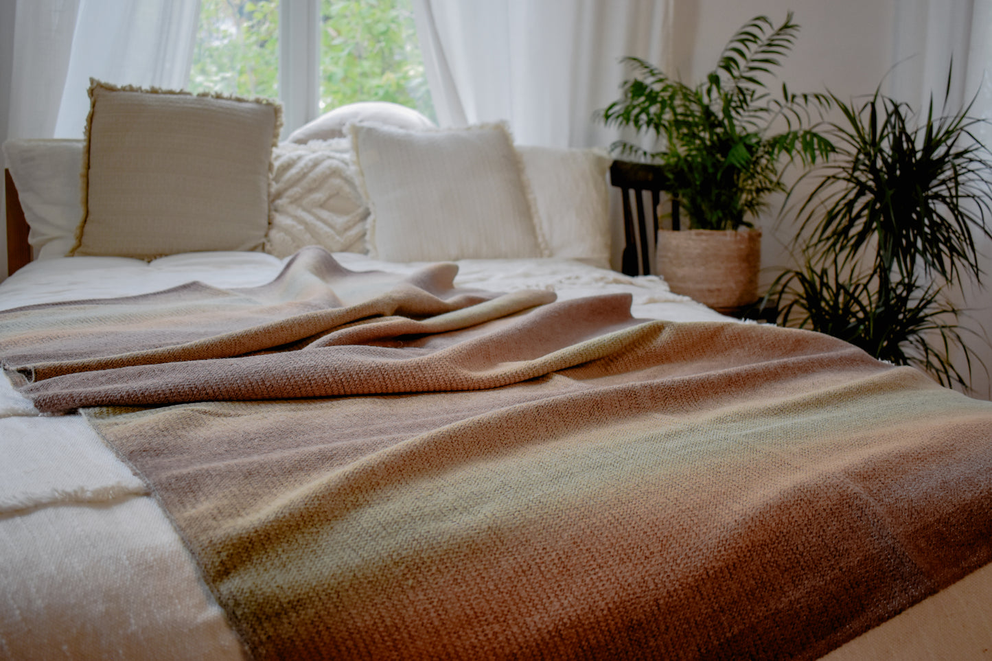 Handwoven brown/moss wool blanket / plaid (BATE 3)