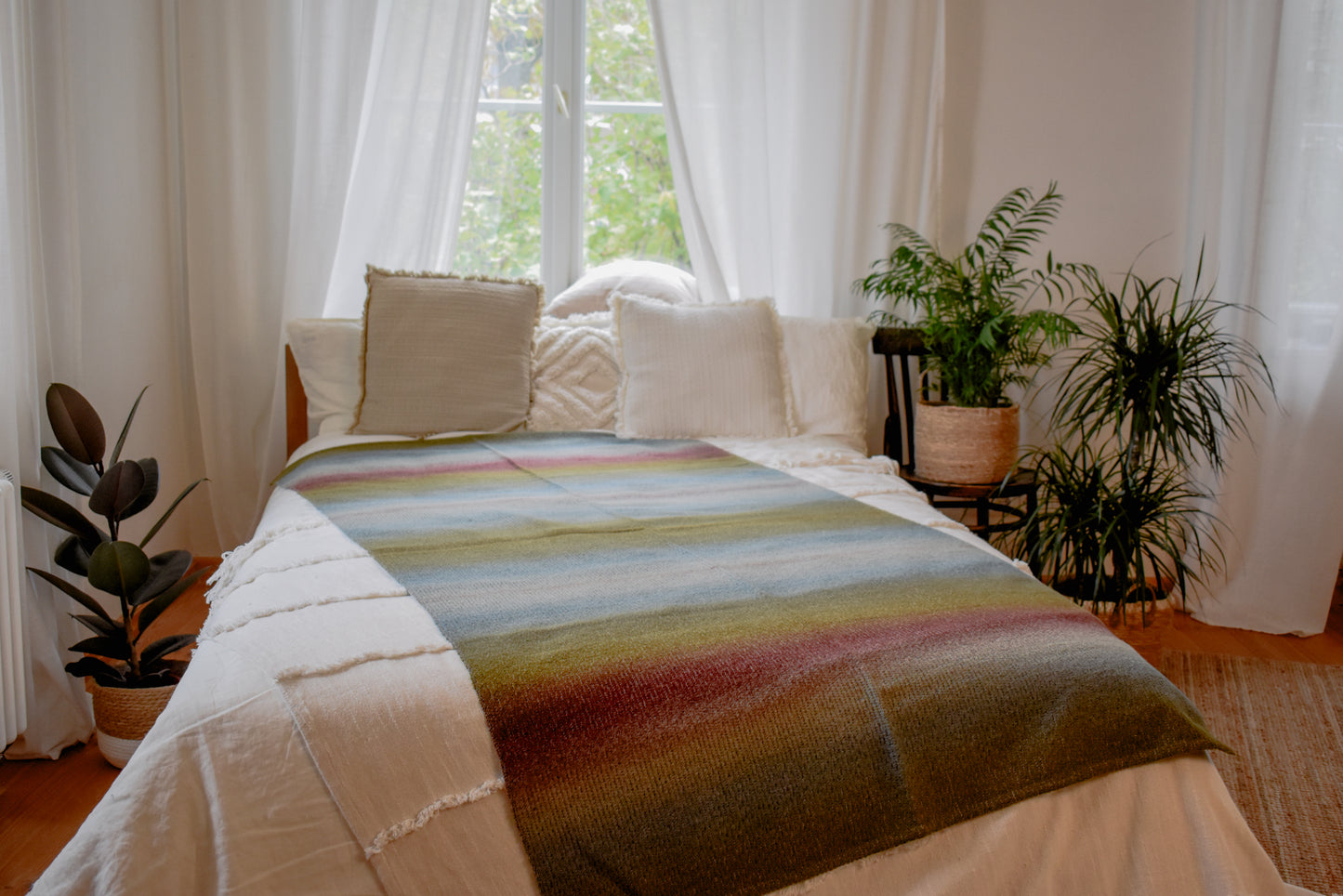 Hand-woven wool blanket / plaid in mist tones (BATE 6)