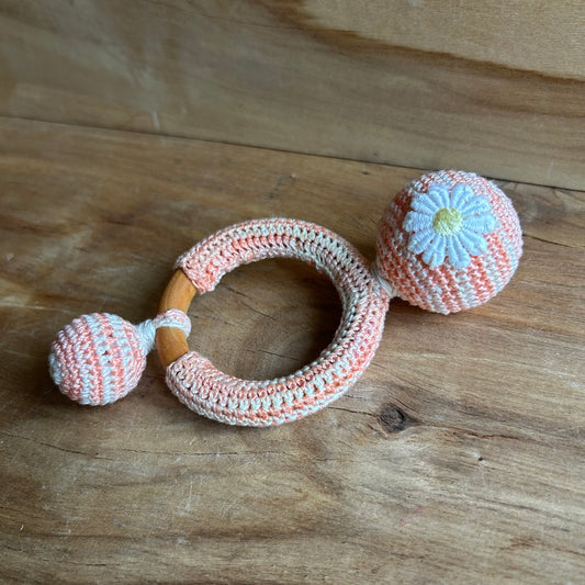 Tamborēts grabulītis oranžā krāsā ar ziedu (AIPU 139)