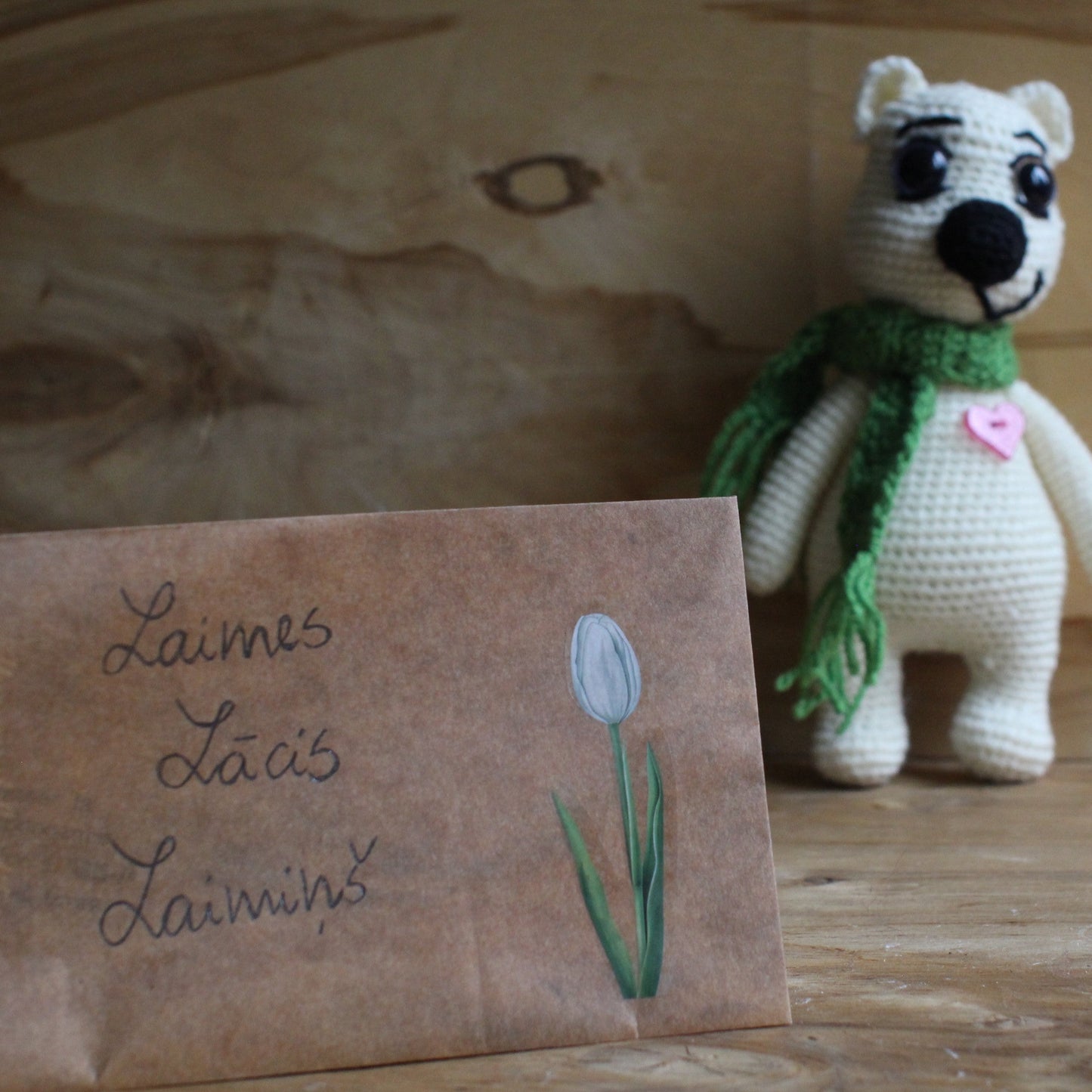 Tamborēta rotaļlieta bērniem/pieaugušajiem Laimes lācis (INBA 12)