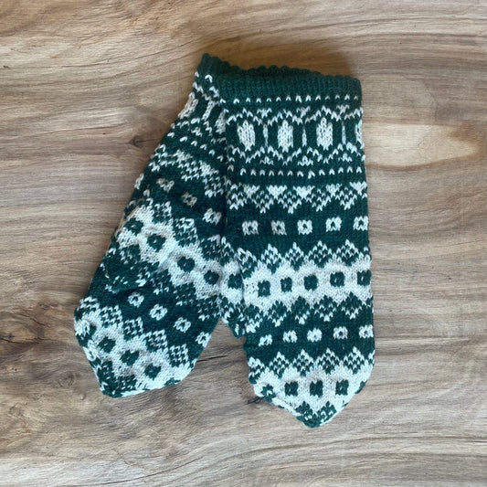 Dark green and white wool mittens (ELPU46)