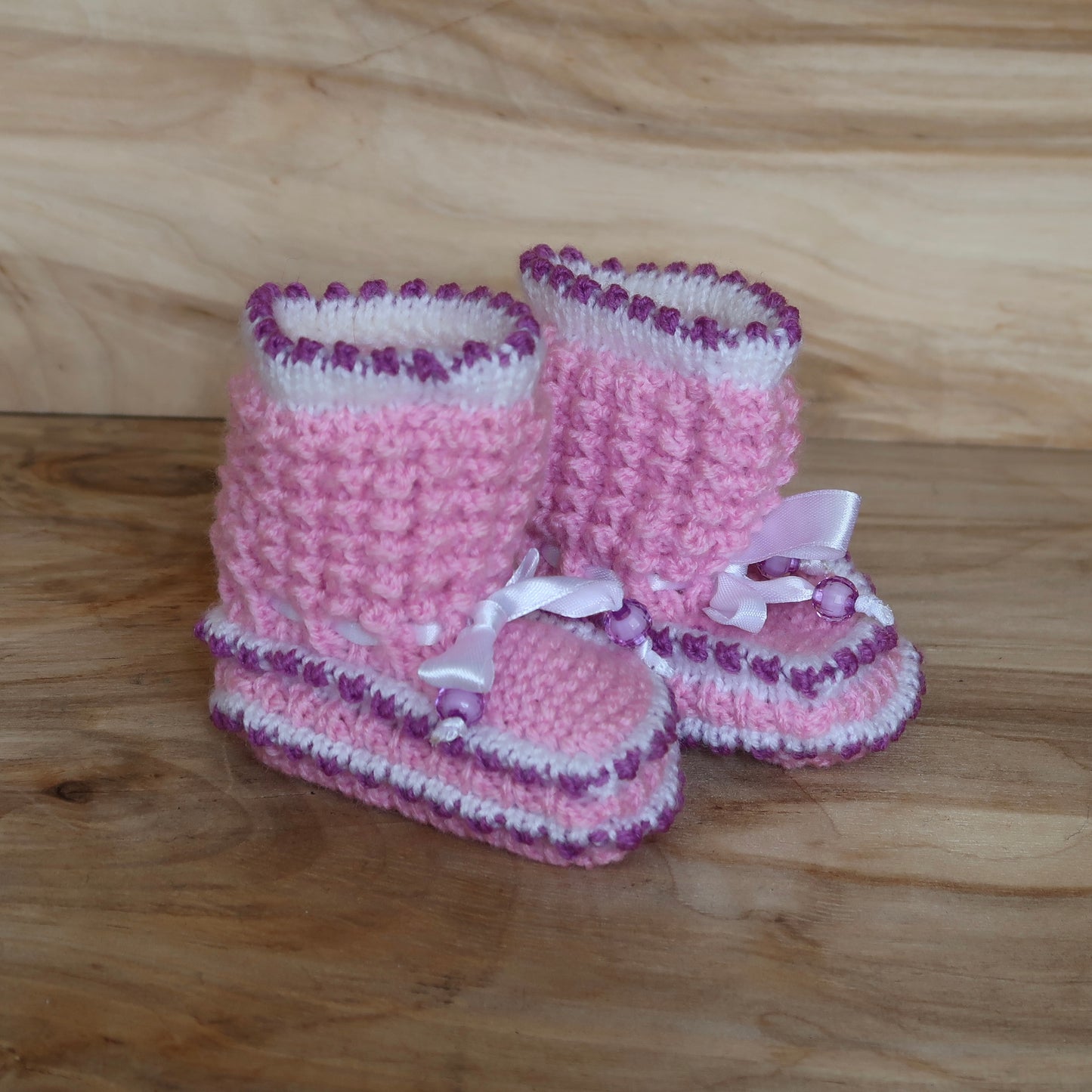 Light pink knitted baby booties / 0-3 month (RANI 92)