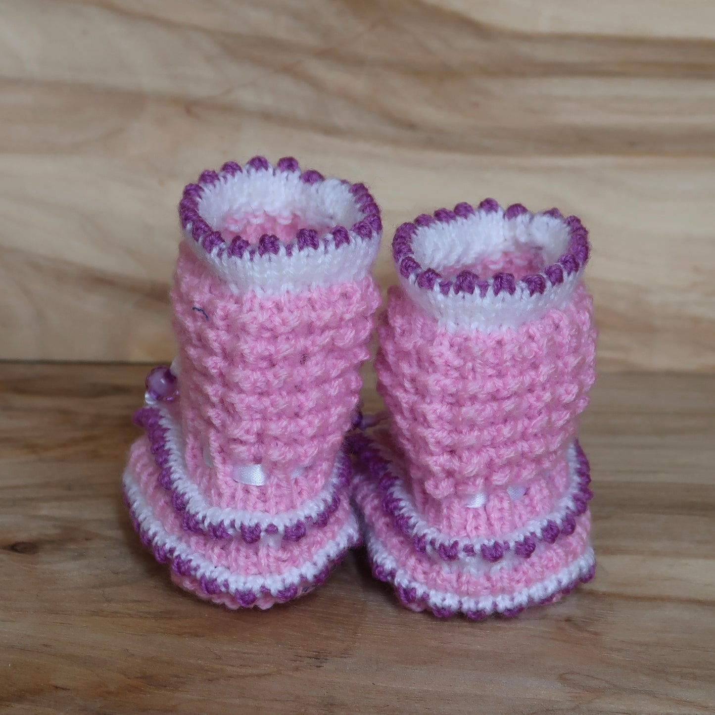 Light pink knitted baby booties / 0-3 month (RANI 92)