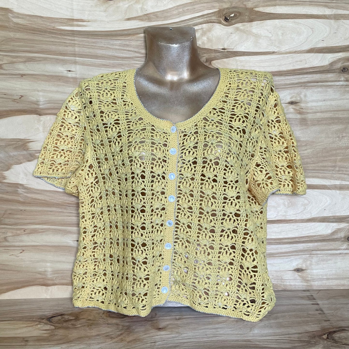 Crocheted lace vest (S-M) in warm yellow color (INKL 21)