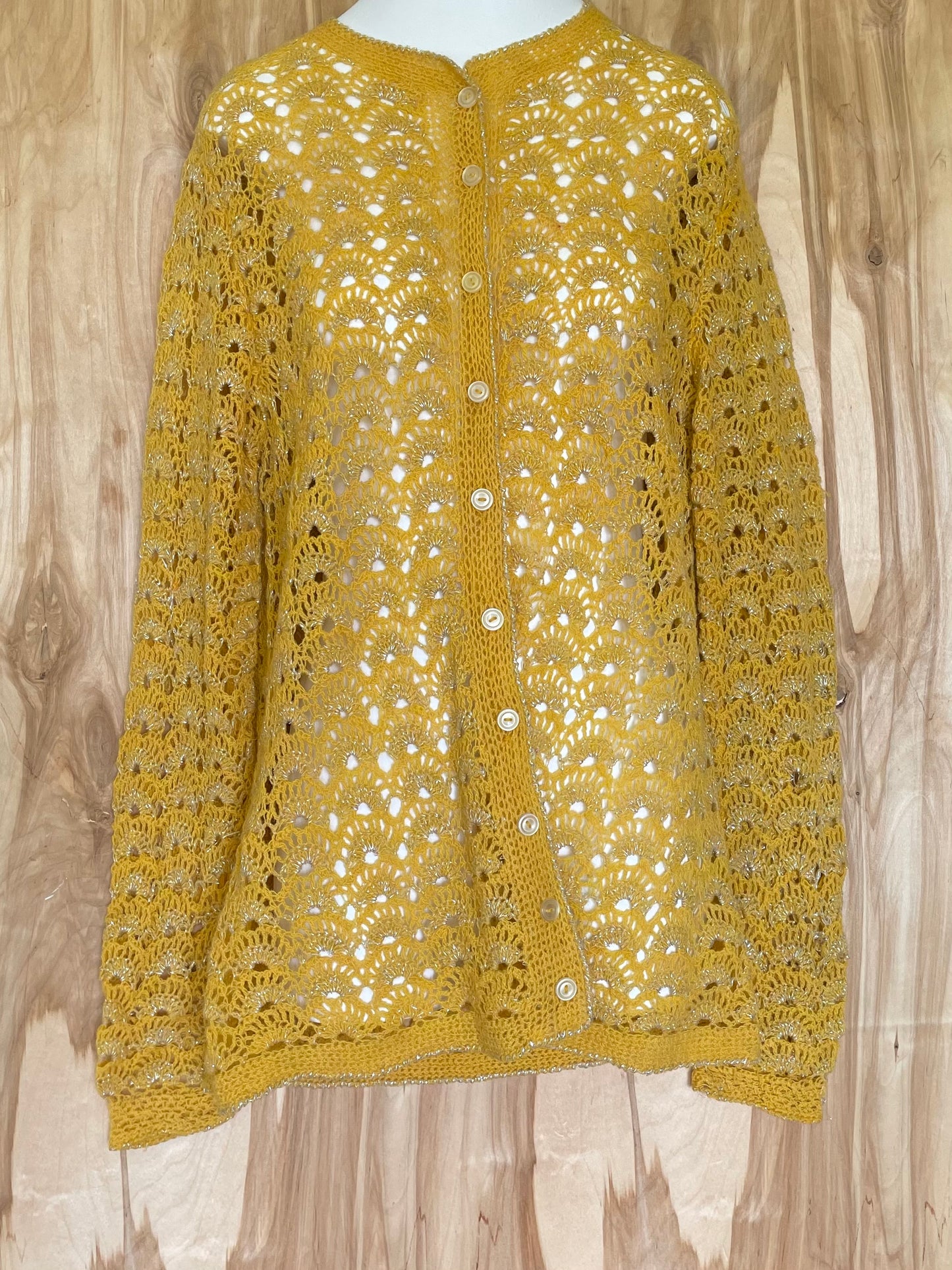 Crocheted lace jacket (S-M) in warm yellow (INKL 22)