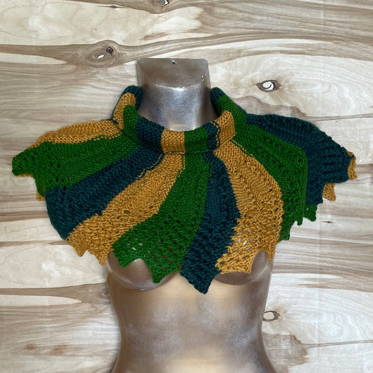 Green and mustard yellow circular scarf with decorative collar (INKL 26)