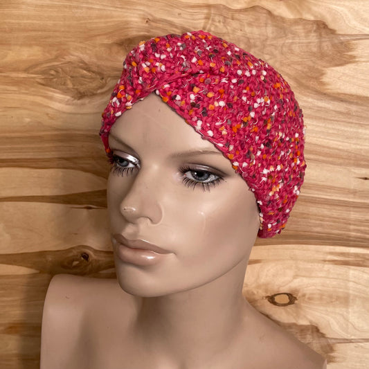 Bright pink head band with colorful yarn balls (VEPA 95)