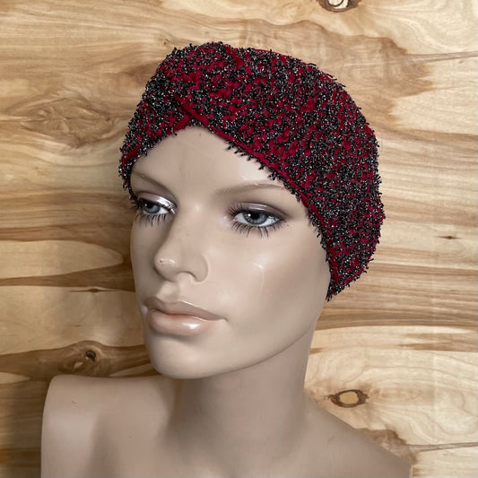 Dark red head band with black shiny yarn (VEPA 98)