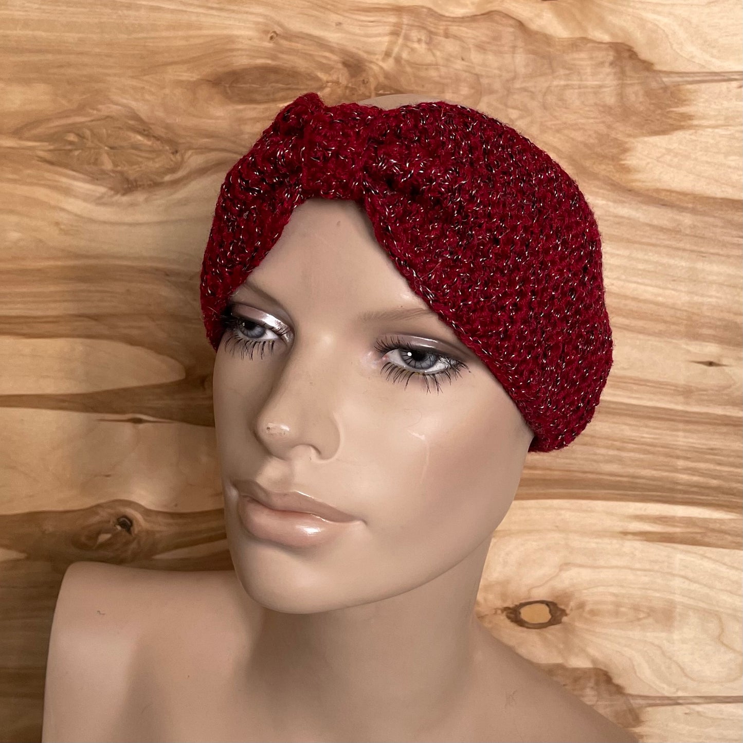 Dark red head band with shiny yarn (VEPA 99)