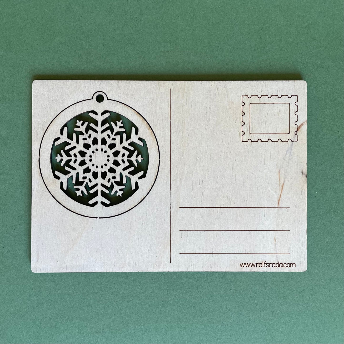 Plywood postcard with milled snowflake decoration (RAJO 42)