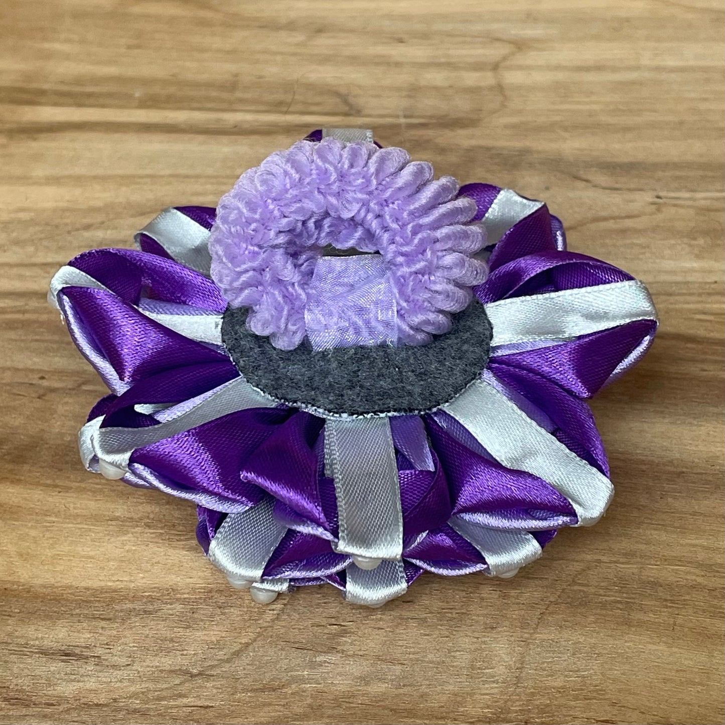 Purple and gray flower hair tie (IRFI 3)