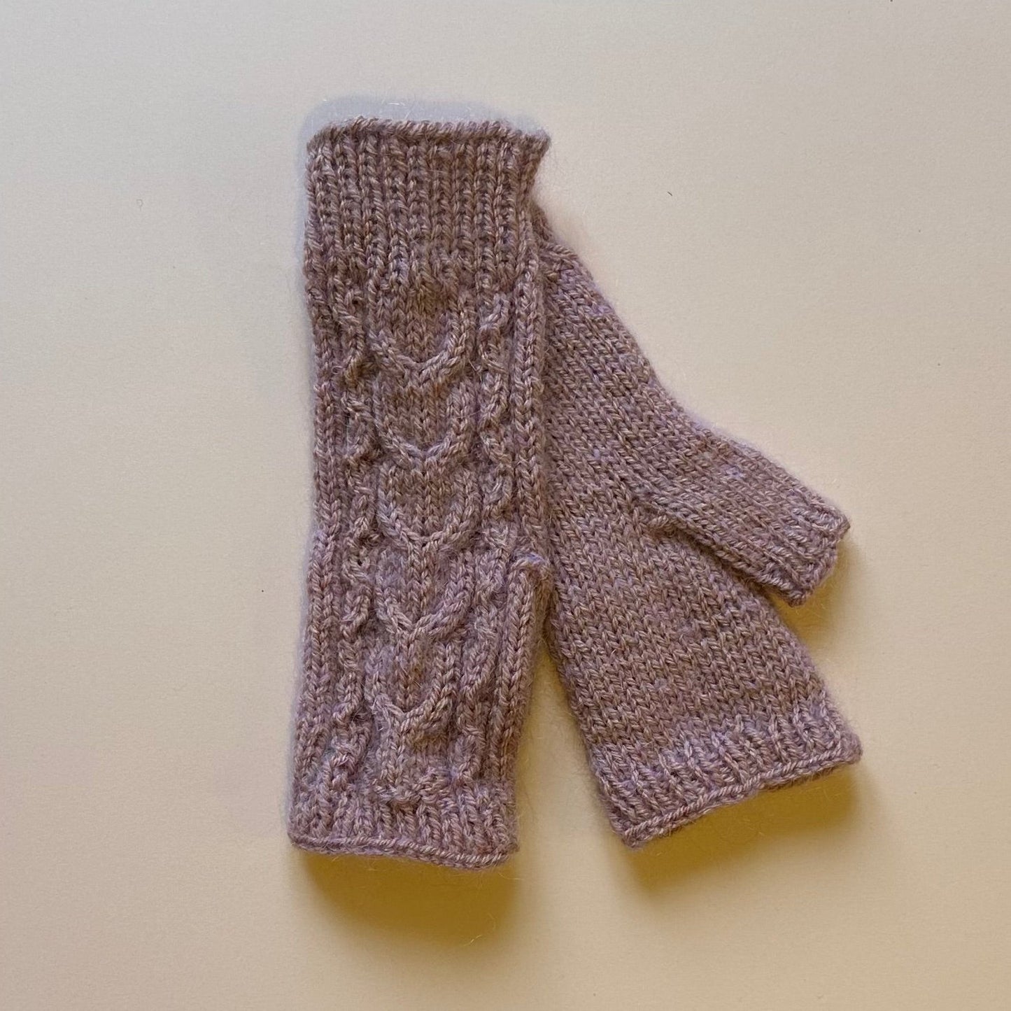 Light blue knitted half gloves with embroidered flowers (ALMA 56)