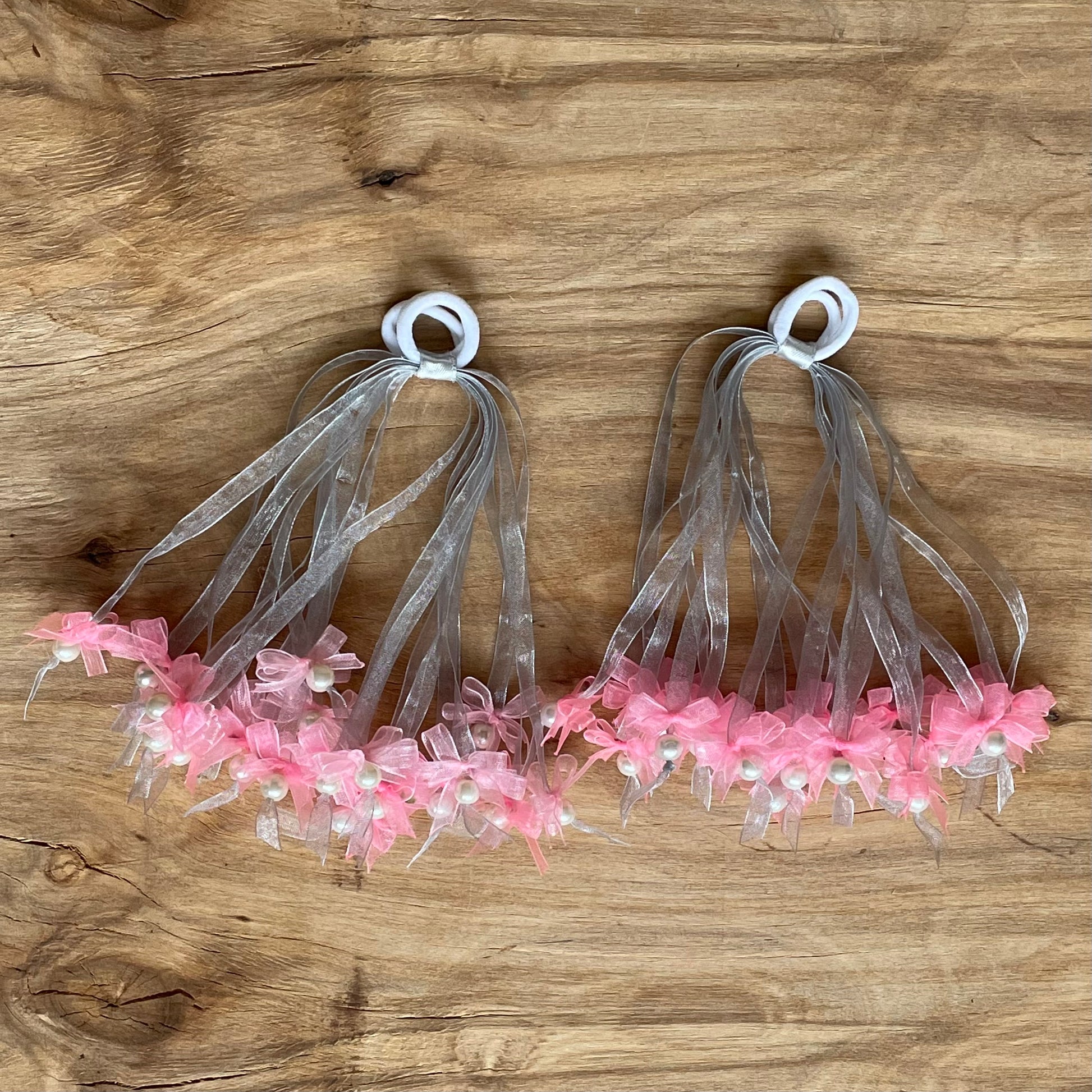 Pelēki rozā lentīšu matu gumija (IRFI 55) - www.tiptip.lv 