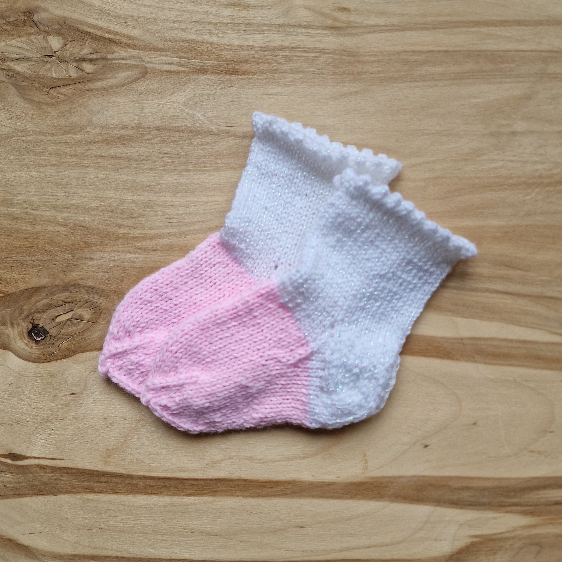 Rozā/baltas vilnas zeķes bērniem/zīdaiņiem 6.-12.mēn. (VEZI 1) - www.tiptip.lv 