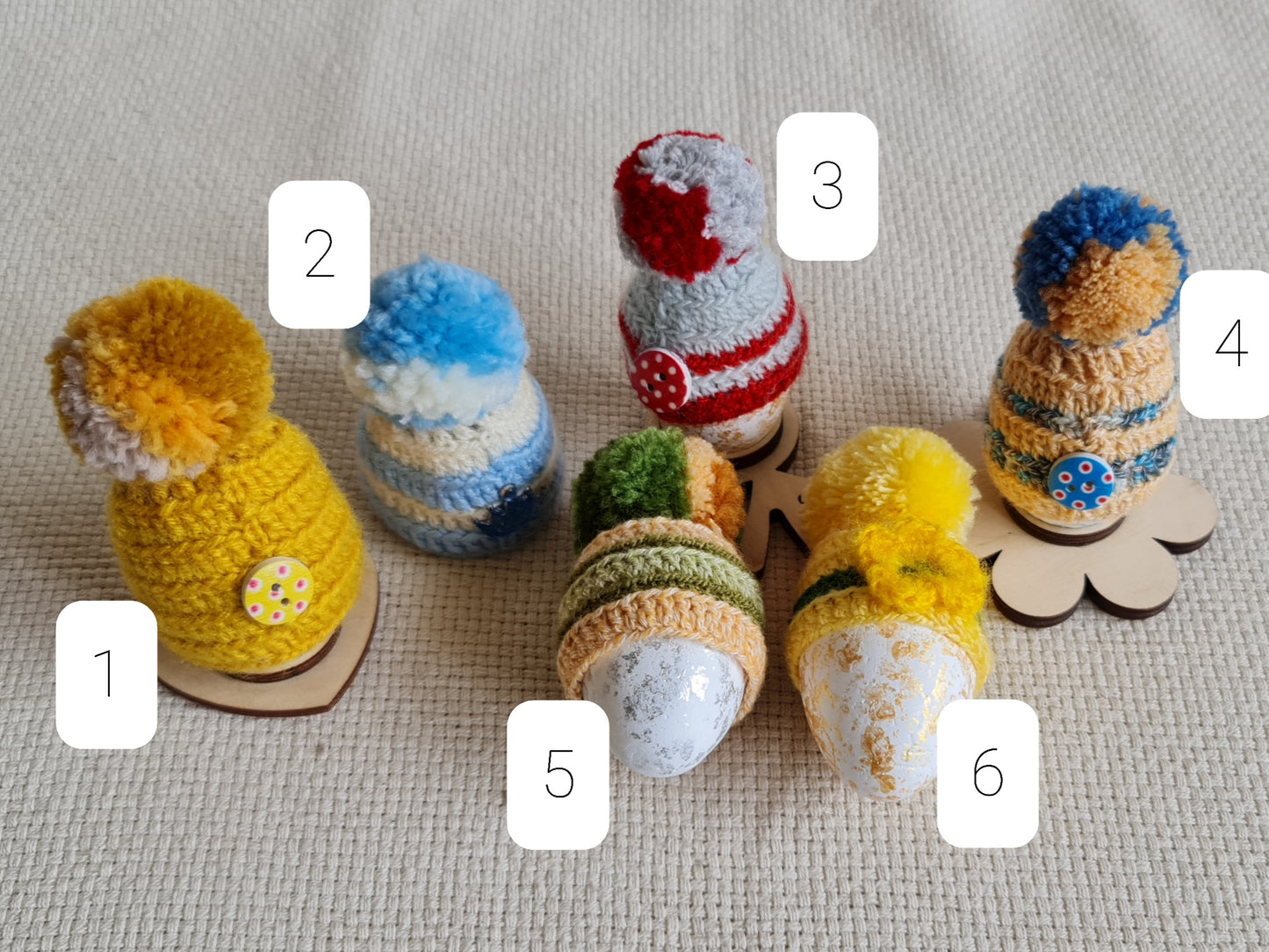 Easter decor - crocheted egg hats 