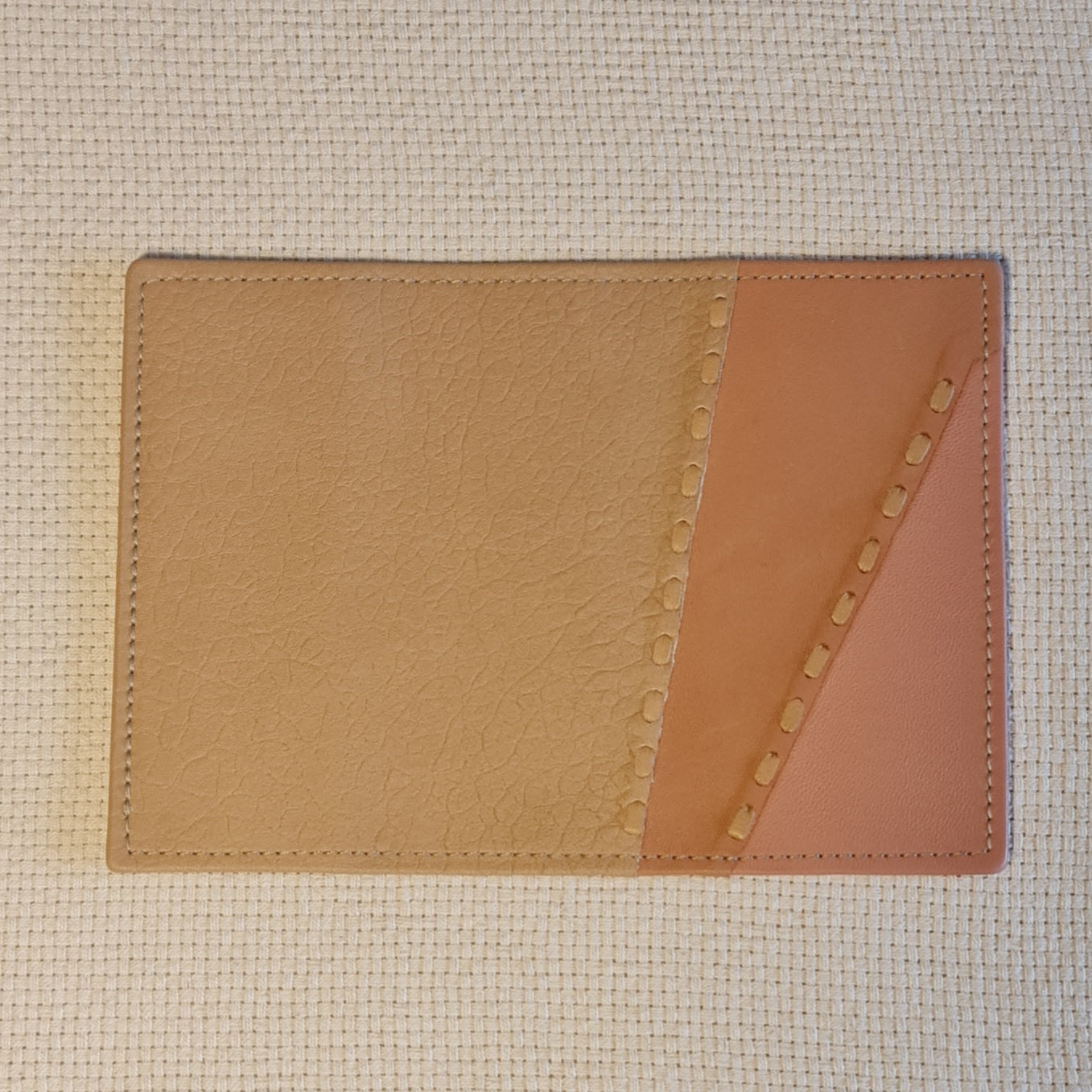 Textured Sand Brown / Light Brown / Soft Pink Leather Passport Covers with Textured Sand Brown Back and Vertical Triangular Decorative Seam (RRA)