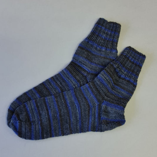 Sock yarn knitted warm socks size 34-36. in gray / black / blue tones (ZAMI)