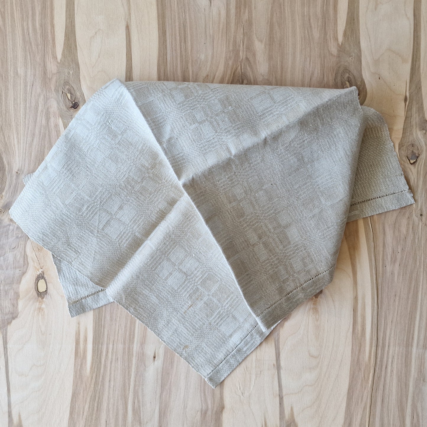 Gray long linen table runner/towel with small square patterns 46x74 cm. (DZPE 30)